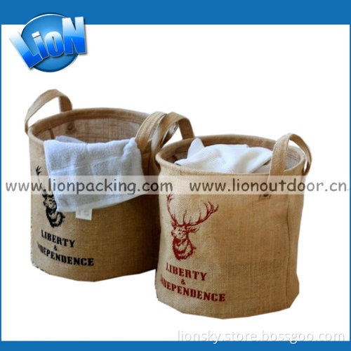Round Bottom Jute Burlap Handle Bag with Printing Plastic PE Film